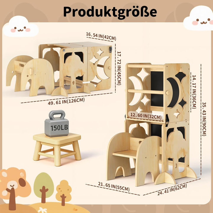 COSYLAND Lernturm ab 1 Jahr | 3 in 1 Learning Tower für Kinder | Klappbare Montessori Toddler Tower