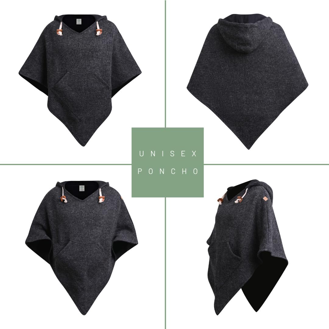 virblatt - Poncho Herren Wolle &amp; Poncho Damen | Wolle &amp;Polarfleece Herren Poncho Winter Fleece warm