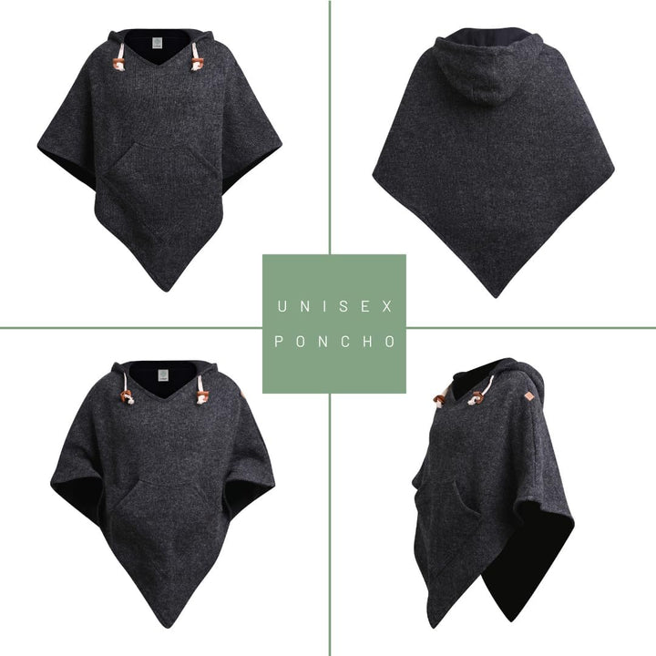 virblatt - Poncho Herren Wolle &amp; Poncho Damen | Wolle &amp;Polarfleece Herren Poncho Winter Fleece warm