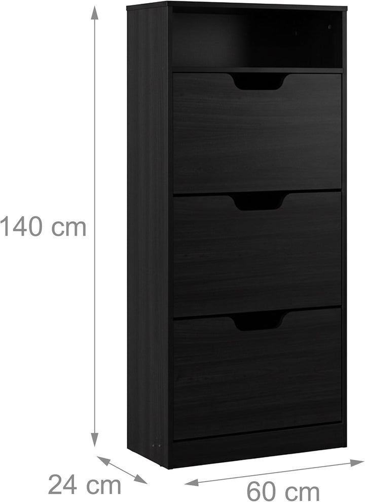Relaxdays Schuhschrank mit Ablage, HBT 140x60x24 cm, für 14 Paar, 3 Klappen, Flur, schmaler Schuhkip
