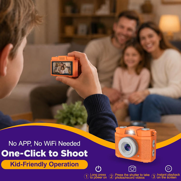 USCAMEL Kinderkamera Digital Mini, Retro Schlüsselanhänger Kamera Orange | Retro-Schlüsselanhänger-K