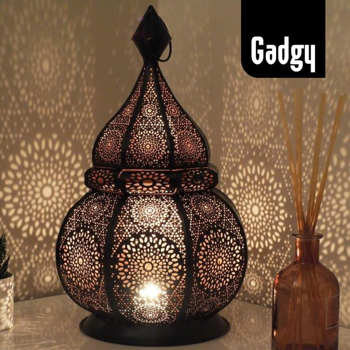 Gadgy Orientalische Lampe Metall | Marokkanisches Windlicht mit Schatteneffekt | Orientalische Deko