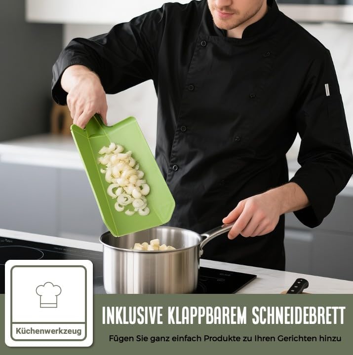 Messerset 15-teilig mit Messerblock, Faltbarem Schneidebrett & Messerschärfer – Premium Edelstahl Kü