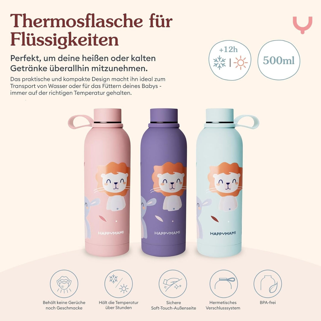 Set aus 2 personalisierbaren Babyflaschen in Brustform + Thermosflasche für Flüssigkeiten + Milchpul