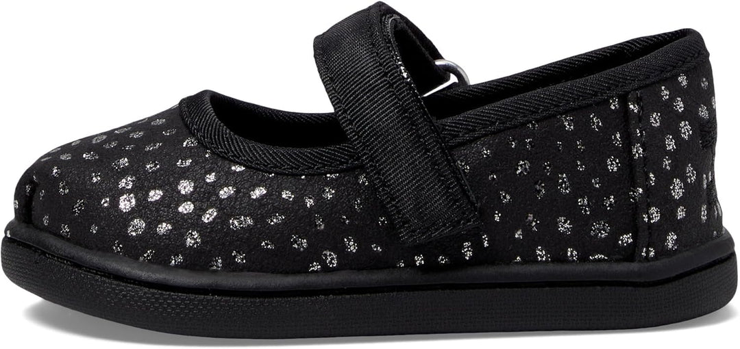 TOMS Mädchen Tiny Mary Jane Sneaker 19.5 EU Black Foil Dot Microfiber, 19.5 EU Black Foil Dot Microf