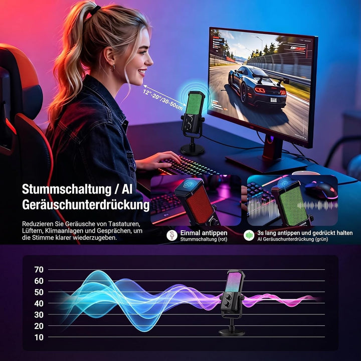 NEEWER UM01 USB Mikrofon mit AI Rauschunterdrückung, Plug &amp; Play Kondensatormikrofon mit Nierenchara