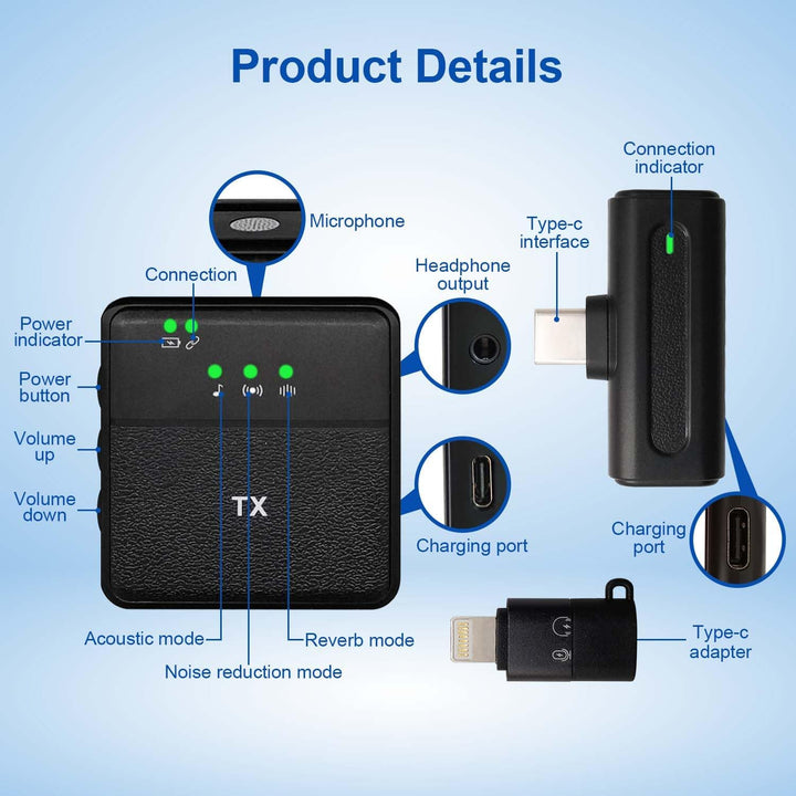 Kinizuxi Kabelloses Lavalier Mikrofon für iPhone Android Computer Laptop, 2,4GHz Plug&Play Professio