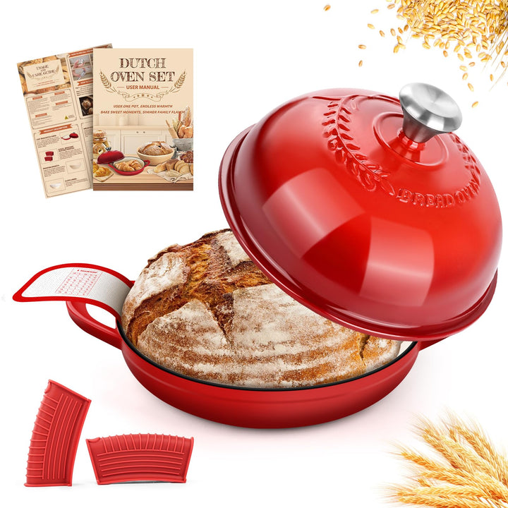 NZQXJXZ Gusseisen Topf Brot Backen 5.7L, Bräter Emaille Schmortopf mit Deckel und Griffen, 26 cm Dut