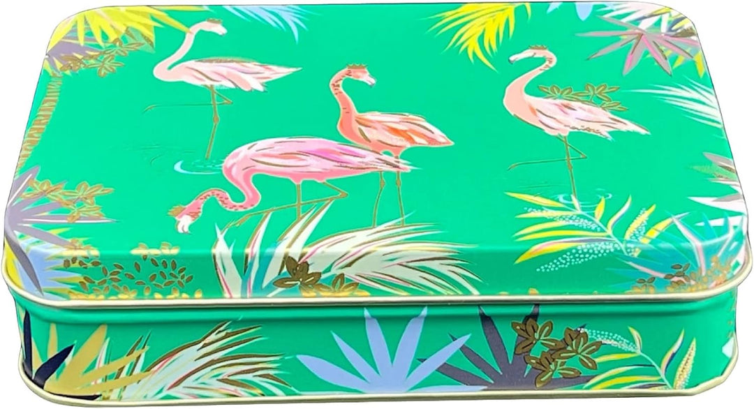 Geschenkdose Design Sara Miller - Liebevoll gestaltete rechteckige Bonbondose - Motiv Flamingo - Bon