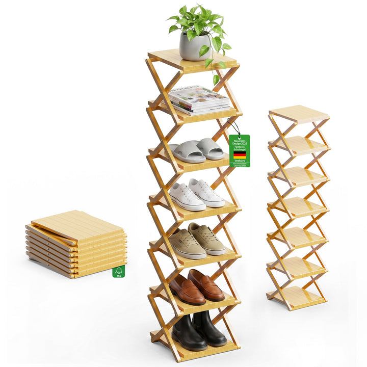 schmales Schuhregal, Ohne Installation, klappbarer Schuhhalter, Tragbare Holz Schuhregale, platzspar