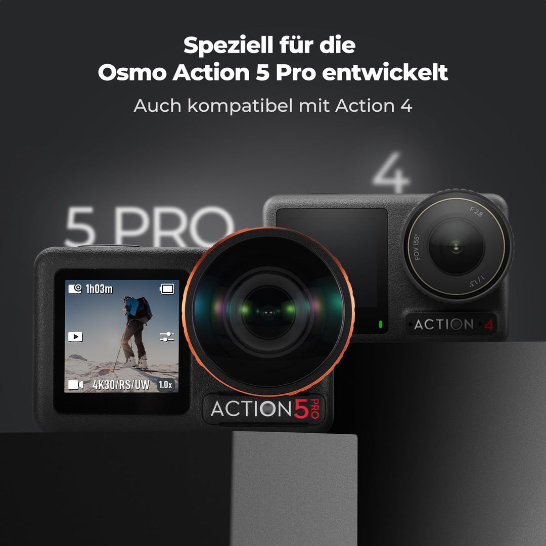 K&F CONCEPT Weitwinkelobjektivfilter Kompatibel mit DJI Osmo Action 5 Pro, Action 4 185° Ultraweitwi