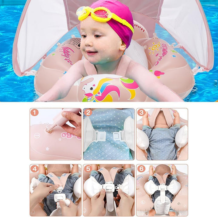 Baby Schwimmring mit Sonnendach Abnehmbaren,Schwimmring mit Sonnenschutz Verstellbare,Aufblasbarer S