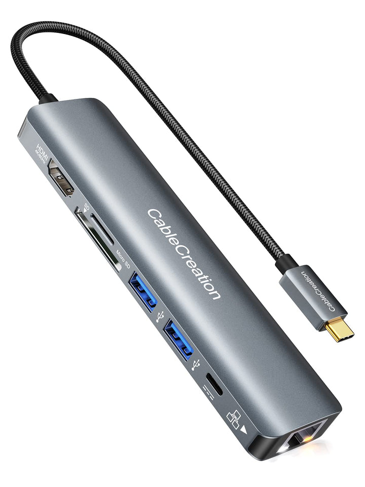 CableCreation USB C Hub,7 in 1 Multiport Adapter mit HDMI 4K 60Hz,Ethernet 1Gbps, 100W PD, SD, Micro