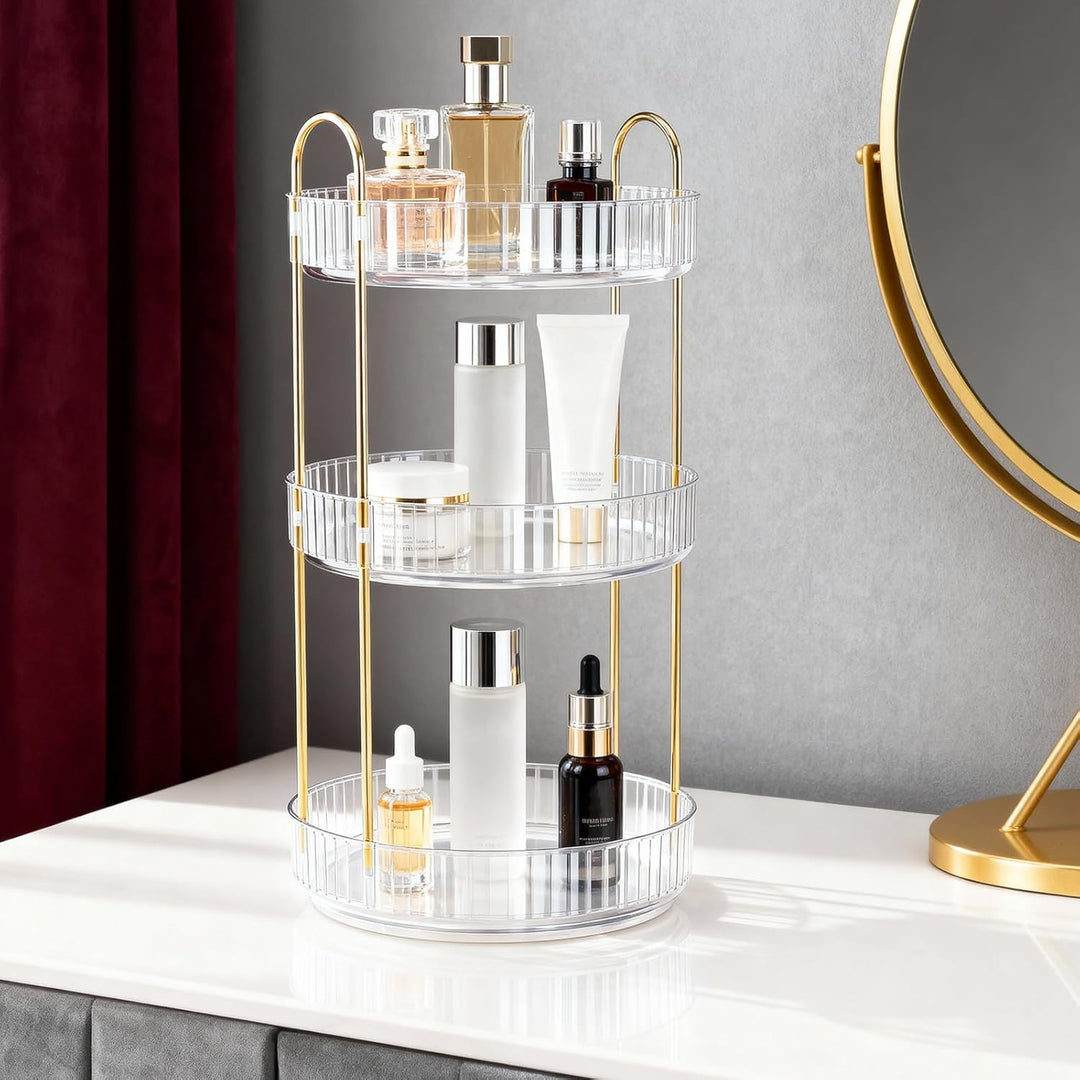 3 Ebenen 360°Drehbarer Make up Organizer, Schminktisch Parfüm Organizer, Schmink Aufbewahrung mit me