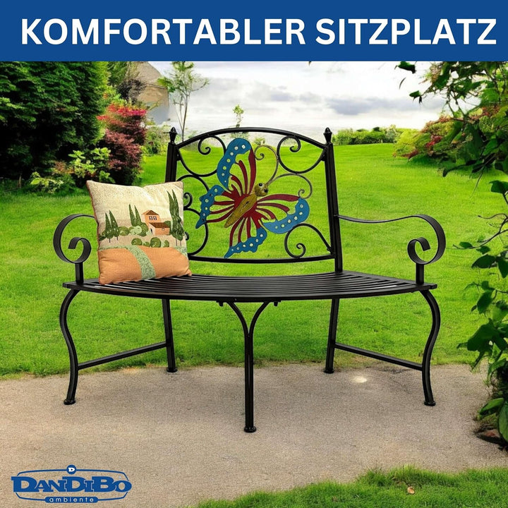 DanDiBo Baumbank Halbrund Wetterfest Metall Braun 96594 Gartenbank Viertelkreis Eisen Bank Garten An