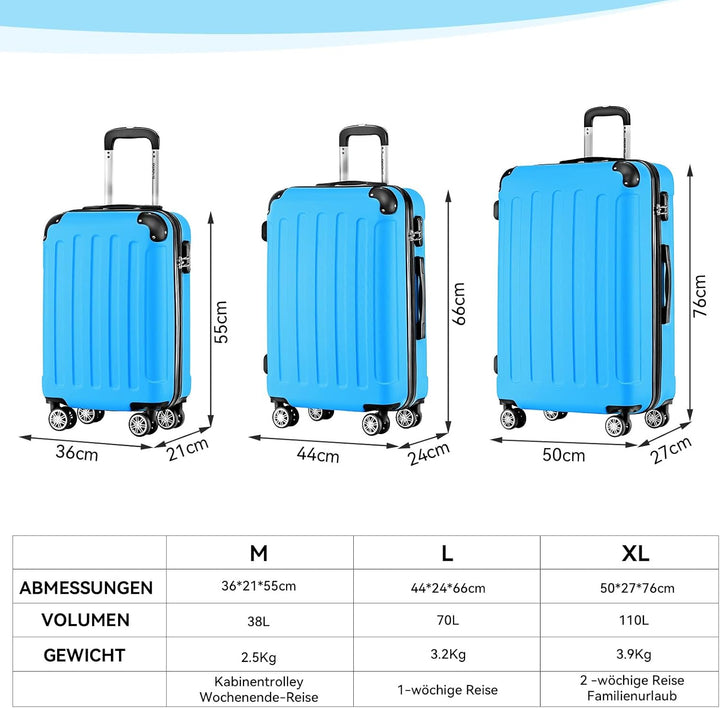 BEIBYE 2045 Zwillingsrollen 3tlg. Reisekoffer Koffer Kofferset Trolleys Hartschale in 14 Farben (Tue