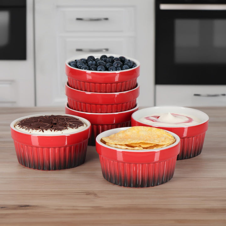 com-four® 6x Ragout Fin Schale - Ofenfeste Förmchen in rot - Creme Brulee Schälchen - Dessertschale