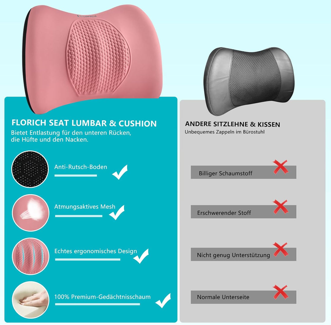 FLORICH Auto Sitzkissen und Lendenkissen Memory Foam Schreibtischstuhl Kissen Ergonomisches Sitzkiss