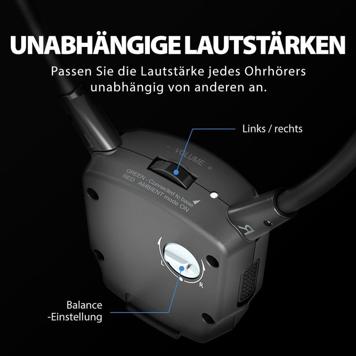 Avantree HT3831 – Kabellose TV Kopfhörer für Senioren &amp; Funkkopfhörer mit L/R Lautstärkeregelung, Um