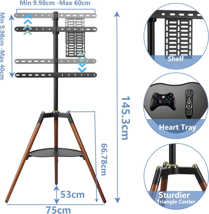 ETHU Ständer Tripod Fernsehständer，TV Stand für 32-65 Zoll Fernseher, Modern TV Standfuss Höhenverst