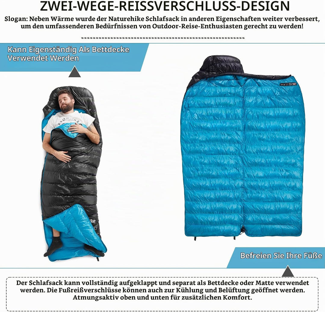 Naturehike CW400 ultraleichter Daunenschlafsack Mumien-Campingschlafsack für Erwachsene Füllkraft 65