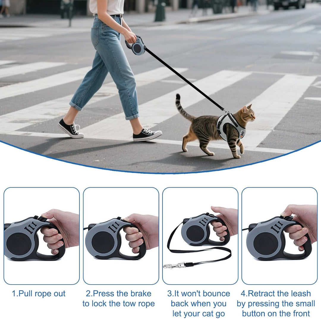 Katzen Geschirr Set mit Leine,Automatischem Katzengeschirr für Kleine Hunde mit 5 m/16,4 Fuss,Katzen