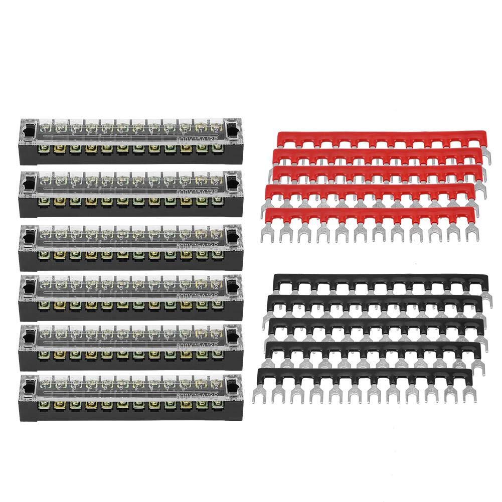 Keenso Klemmenleiste, 5 Stück zweireihig 12 Positionen 600V 15A Schraubklemmenblock + vorisolierter