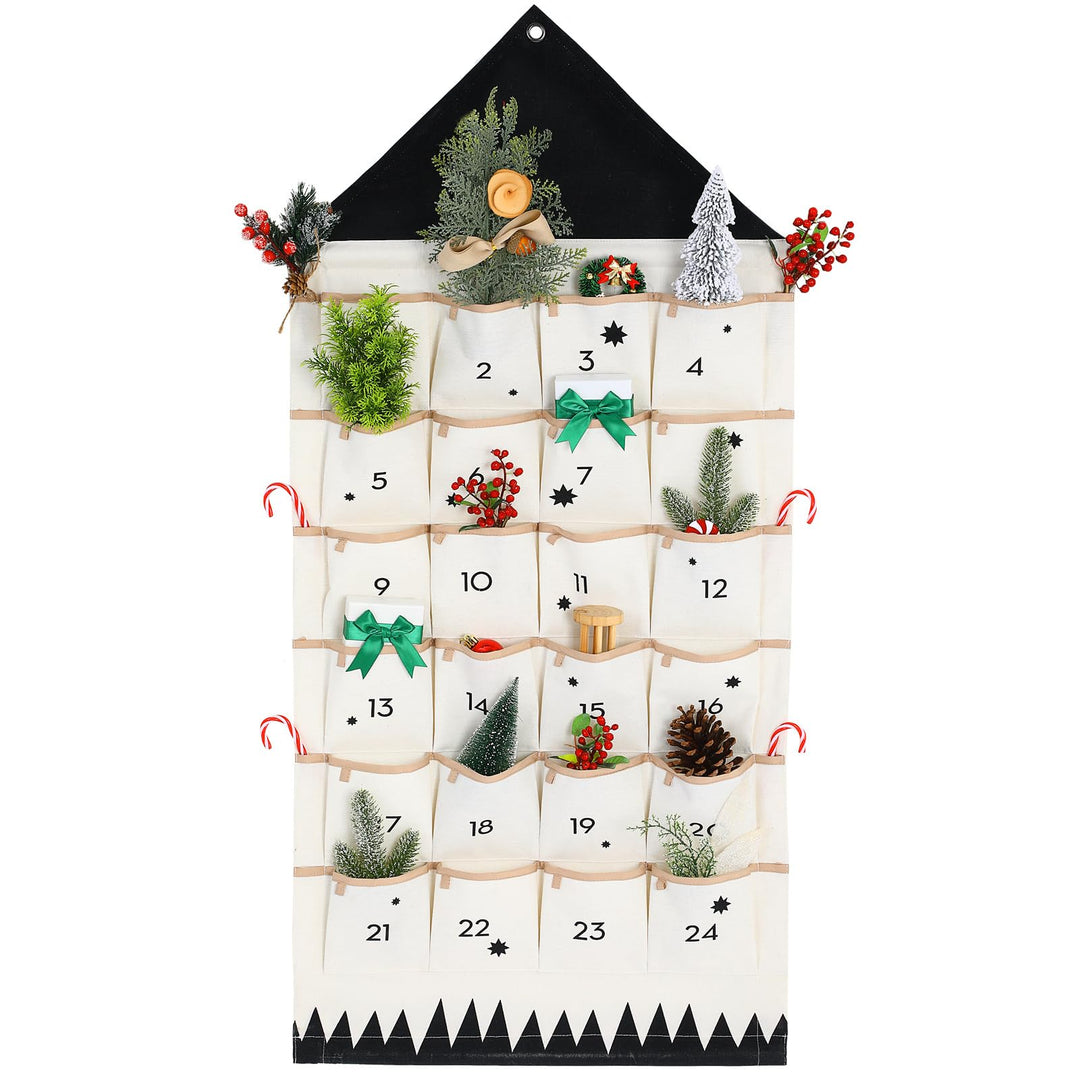 VOSAREA Adventskalender zum Befüllen Stoff Kinder Wandkalender Adventskalender mit 24 Taschen 2024 W