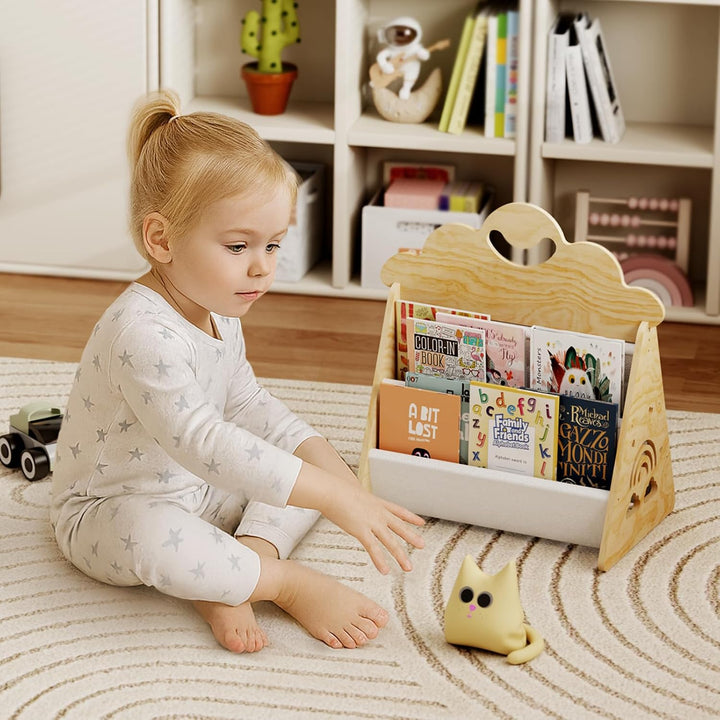 Kinder Bücherregal Holz, Montessori Bücherregal Kinder, Bücherkiste Kinder für Leseecke, Babyzimmer,