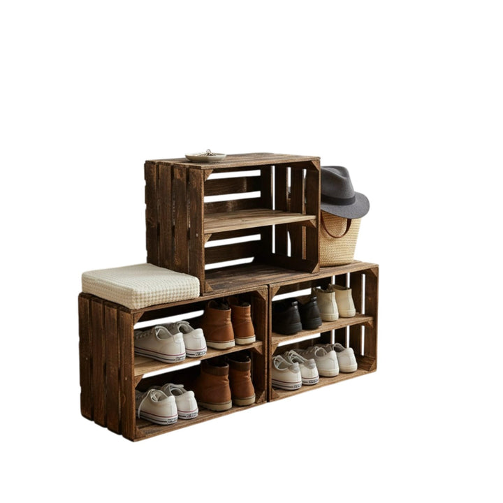Alte geflammte Obstkisten/Holzkisten 50 x 40 x 30cm mit Zwischenboden LANG verarbeitet - Ideal für M