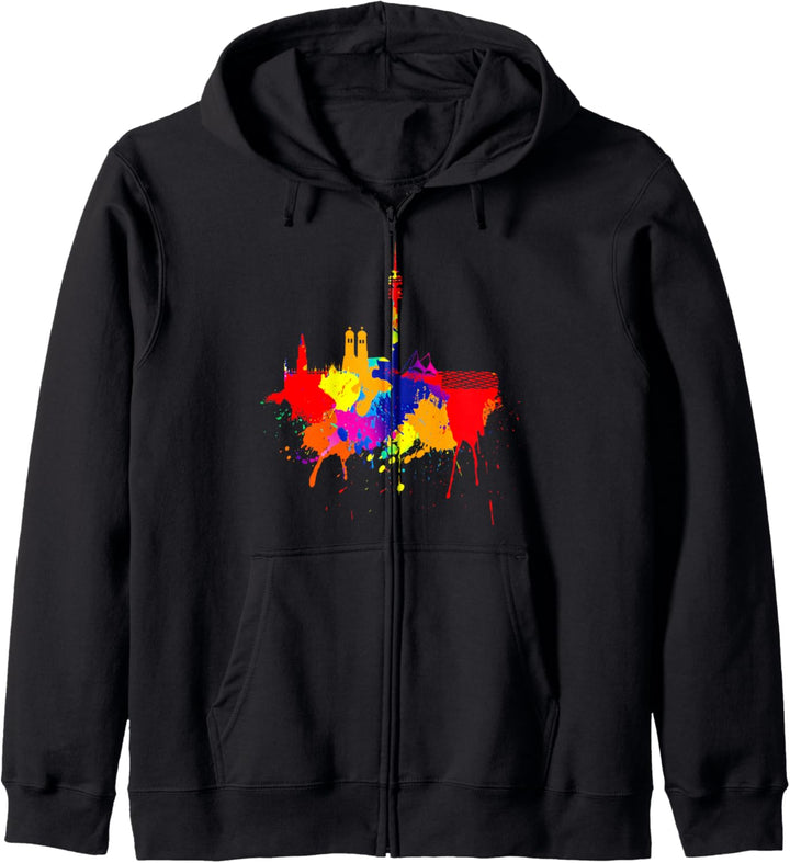 München Skyline Bunte Farben Malerei Kunst Ich Liebe München Kapuzenjacke