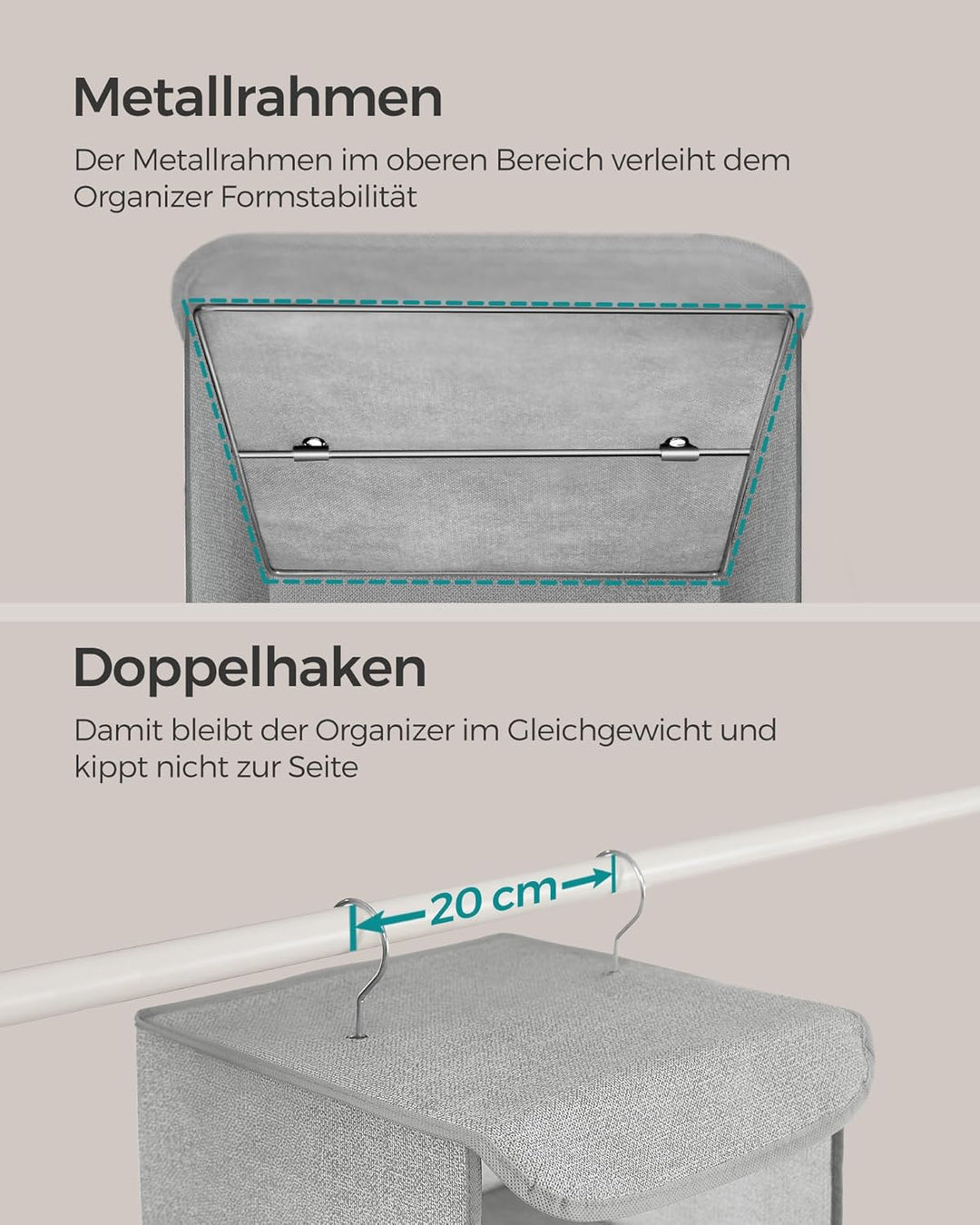 SONGMICS Hängeorganizer, 2er Set, Schrank-Organizer, Hängeregal, Hängeaufbewahrung, faltbar und plat