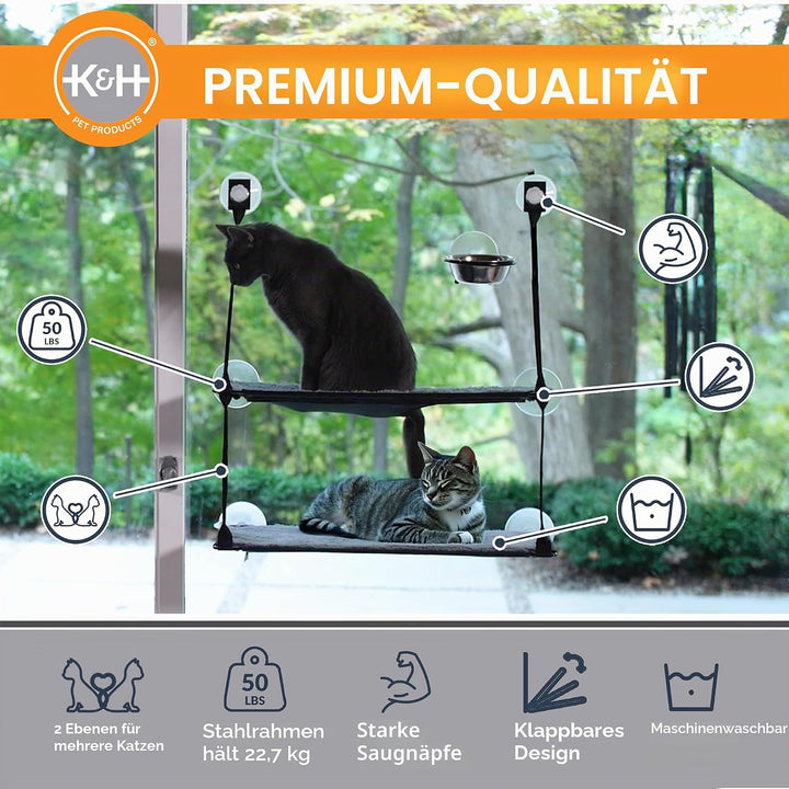K&H 779092 EZ Easy Window Mount Kitty Sill, am Fenster zu befestigendes Katzenbett mit Zwei Ebenen D