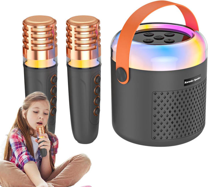 Kleine Karaoke Maschine, Reiselautsprecher Musikplayer mit LED Beleuchtung, Karaoke Spielzeug mit Mi