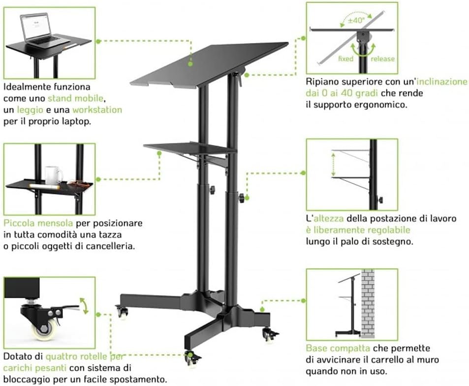 Techly ICA-TB TPM-1BK Notebook Stand Schwarz - Notebook-Ständer (Notebook Stand, Schwarz, Metall, 10
