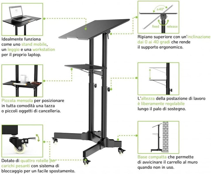 Techly ICA-TB TPM-1BK Notebook Stand Schwarz - Notebook-Ständer (Notebook Stand, Schwarz, Metall, 10