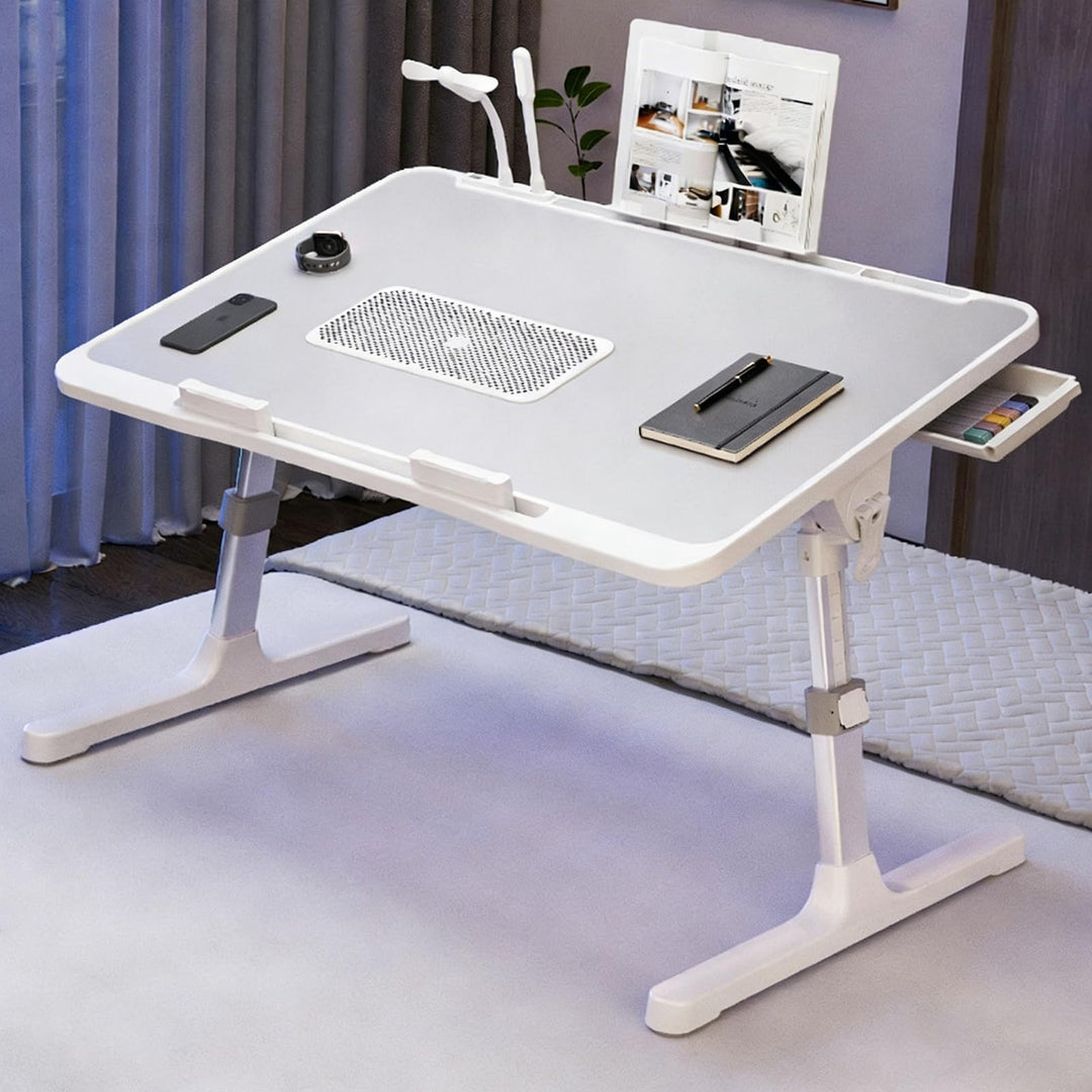 Laptoptisch fürs Bett, 5-Höhenverstellbar, Winkelverstellbar, Betttisch Klappbar mit Laptop Kühler,