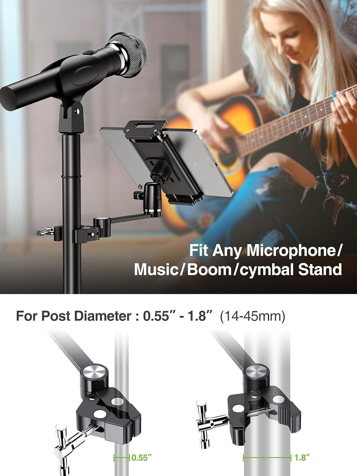 elitehood 22cm Langarm iPad Halter für Mikrofonständer | 360° Verstellbare Aluminium Tablet Halter f