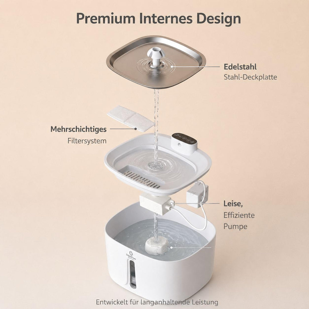 SilentFlow PurePet Katzenbrunnen kabellos 3,2 L – Trinkbrunnen für Katzen &amp; kleine Hunde mit Bewegun