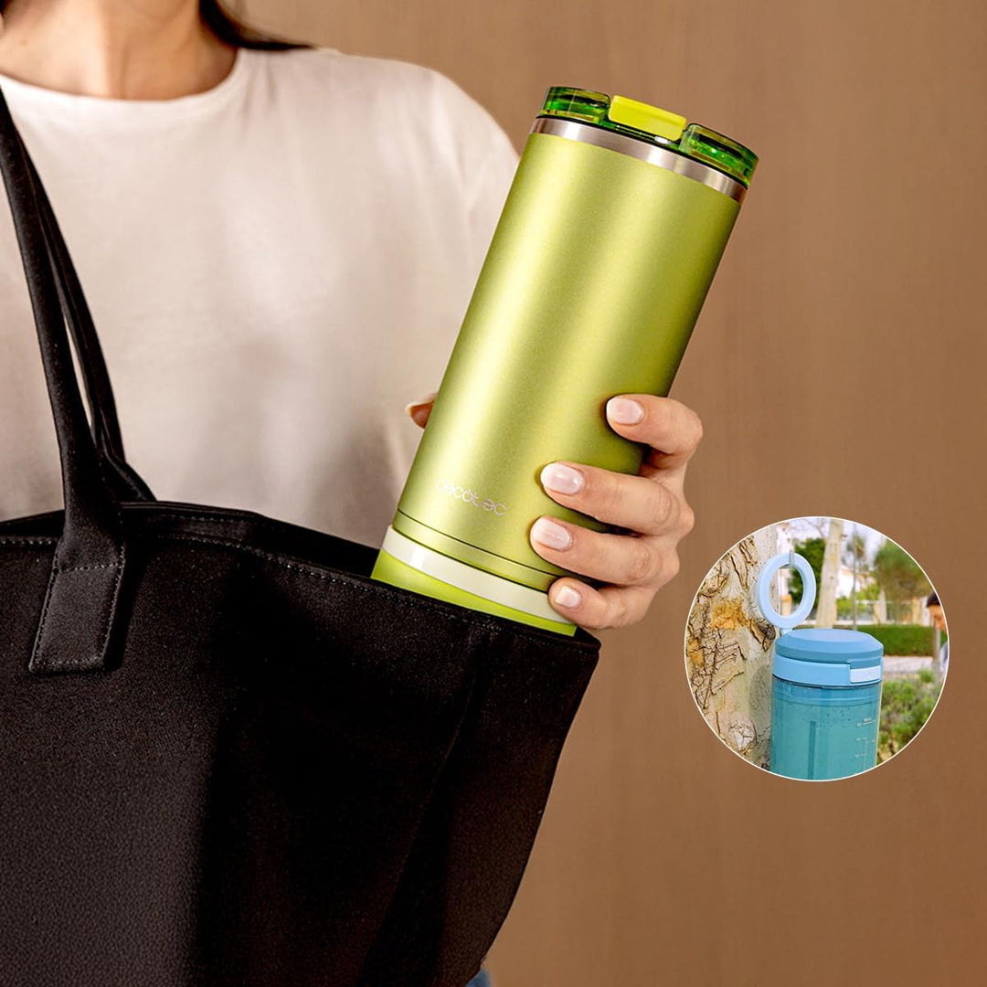Cecotec Tragbarer Smoothie Maker Power Titanium Shake2Go Candy Steel. 180 W, 600 ml Metallbecher BPA