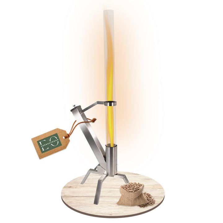 Edenoutdoor Pelletfackel Edelstahl – Feuerrohr mit Glasröhre, Feuersäule für Garten & Terrasse, deko