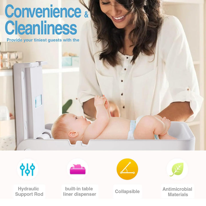 Wandmontierte Wickeleinheit für Babys, Wickeltisch, Wickelstation mit Sicherheitsgurt, Wickeltisch f