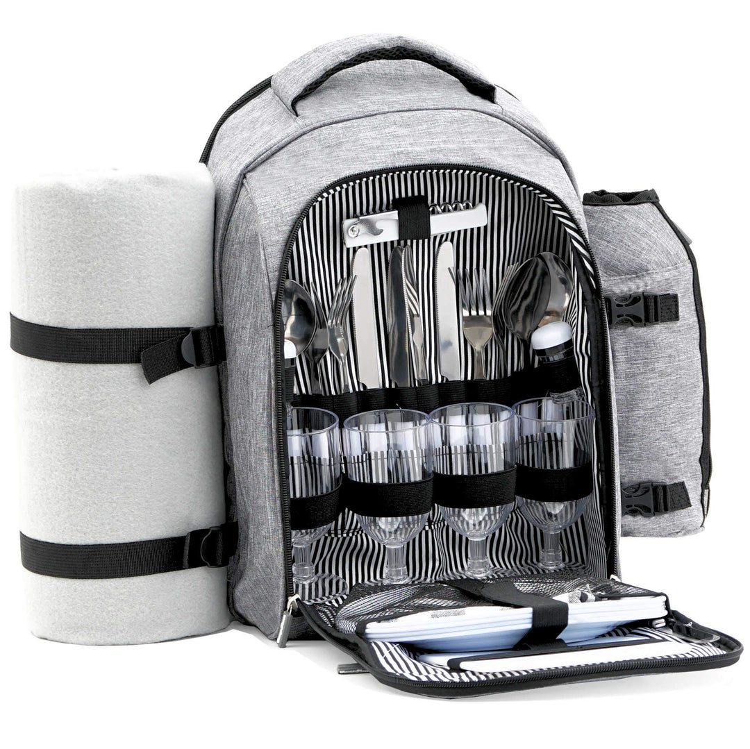 CampFeuer Picknickrucksack 32-teilig | Picknickset für 4 Personen | mit Flaschenhalter, Picknickdeck