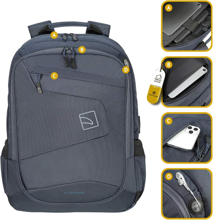 Tucano BLABK-B Lato Rucksack für 43,2 cm (17 Zoll) Notebook-PC, Blau, Blau