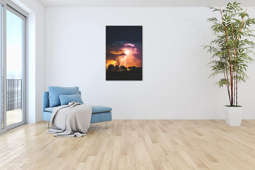 deyoli stürmische Blitze Format: 80x60 cm als Leinwandbild, Motiv fertig gerahmt auf Echtholzrahmen,