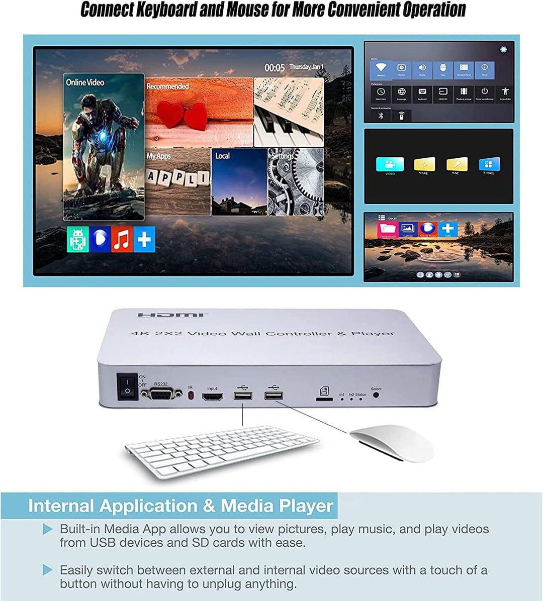 NINGKANGSHENG 4K Video Wall Controller KVM HDMI Video Wall Controller Spieler Unterstützung SD-Karte