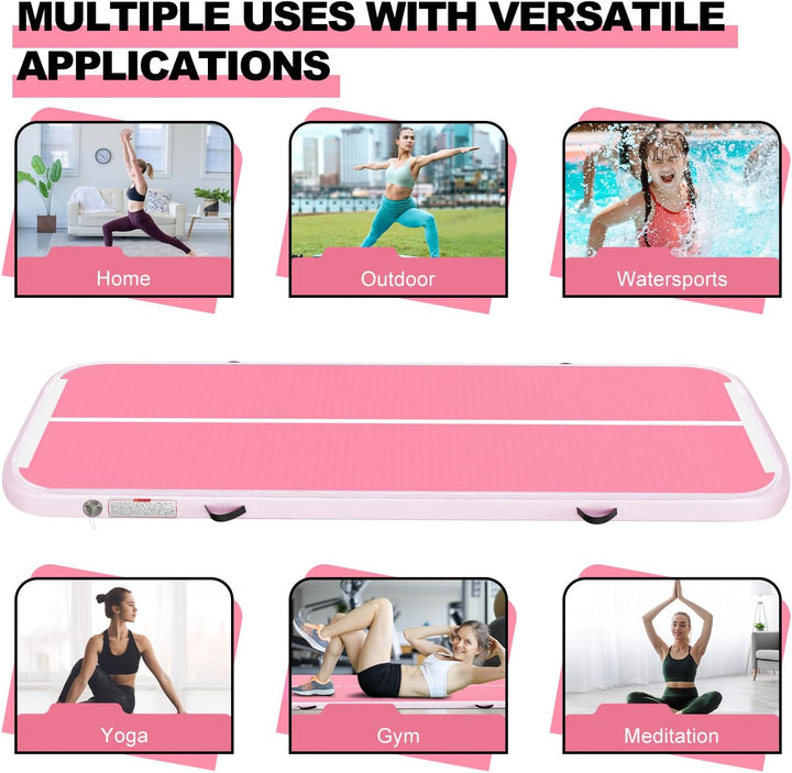 Aufblasbar Turnmatte Matten, 2M/ 3M/ 4M/ 5M/ 6M,10CM Hoch Luft-Trainingsmatte mit Luftpumpe, für Fam