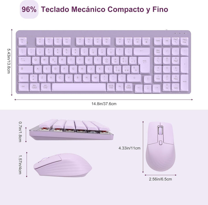 LeadsaiL Mechanische Tastatur mit niedrigem Profil, FA98 Pack kabellose Tastatur und Maus mit rotem