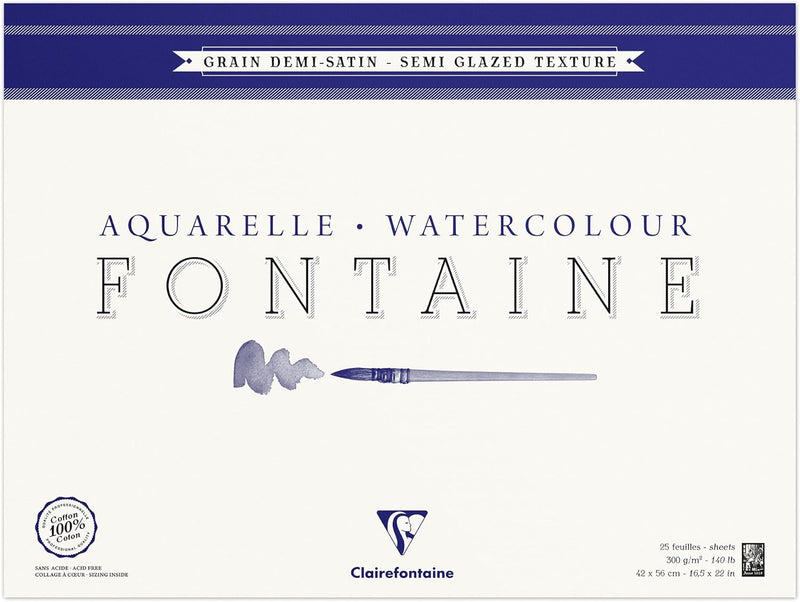 Clairefontaine 96409C Malblock, 4-seitig verleimt Aquarellpapier Halbsatiniert, Fontaine/Hadern, 42