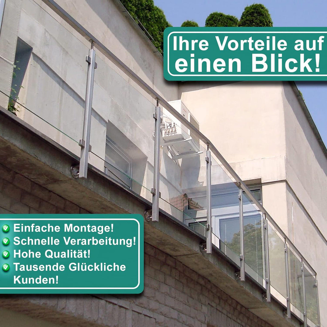 PRIOstahl Glashalter 4 Stück Glasklemmen Klemmhalter Glasplattenhalter mit Sicherungsplatte + Sicher